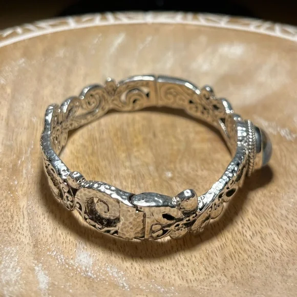 Sarda Blue Cultured Mabe Pearl Silver Tree Of Life Bangle Bracelet - Picture 8 of 16